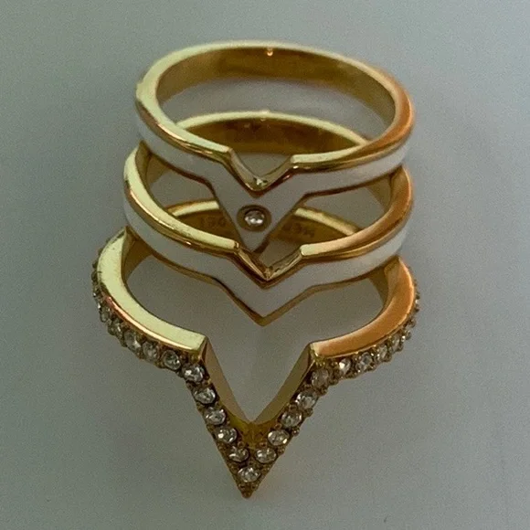 Henri Bendel Gold and White Chevron stackable three Rings - Picture 7 of 9